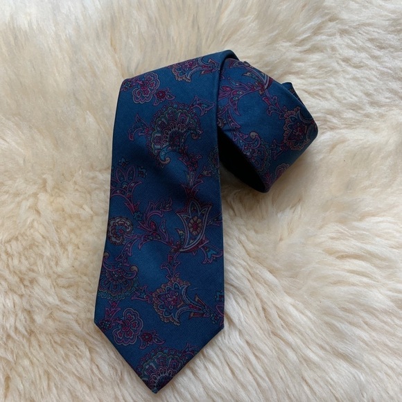 Vintage Dior Floral Navy Printed Embroidered Tie - Picture 1 of 6